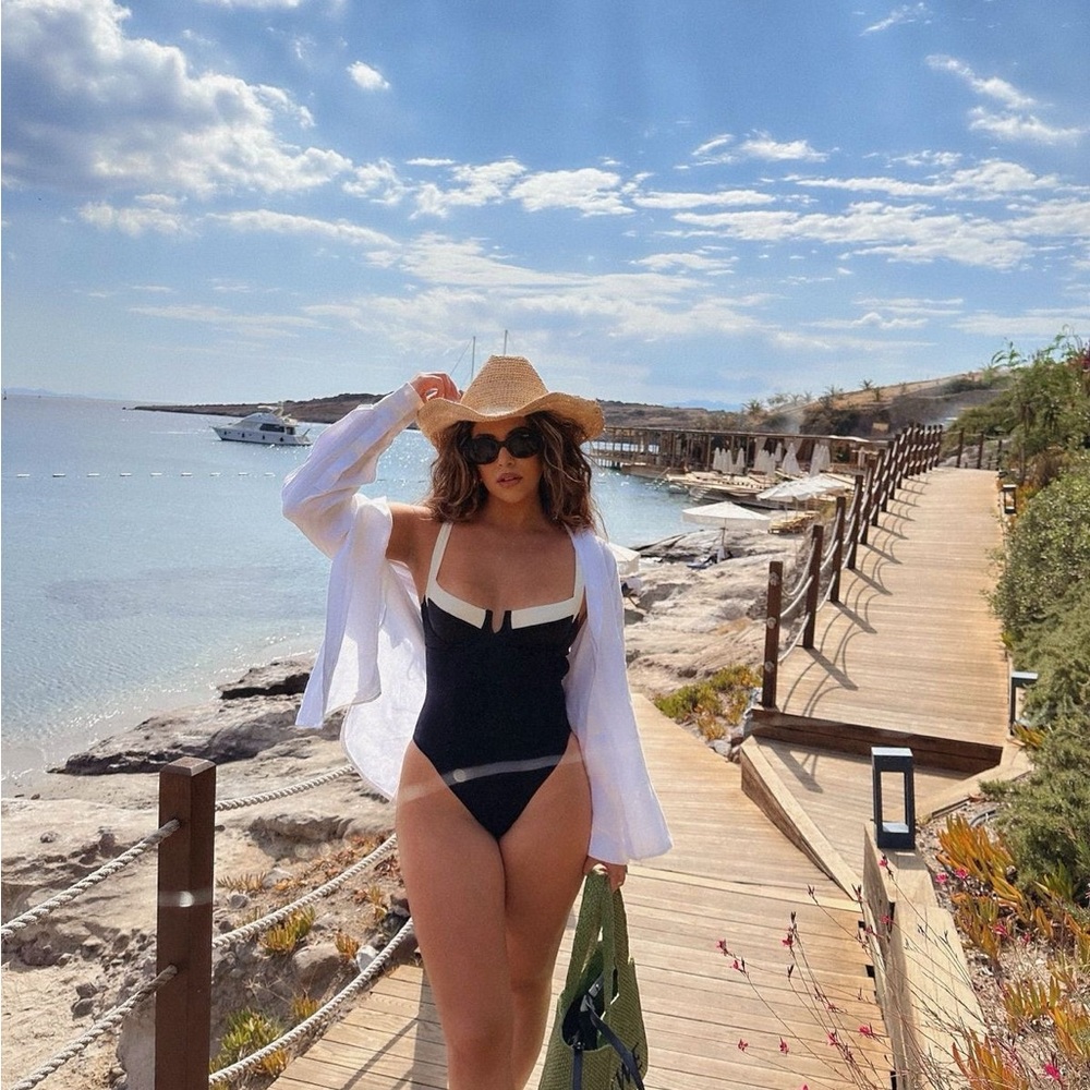 Women’s Black and White One-Piece Swimsuit with Contrast Trim